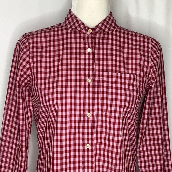 J. Crew Boy Fit Gingham Button Down Shirt Size 0 Peter Pan Collar - Picture 8 of 15